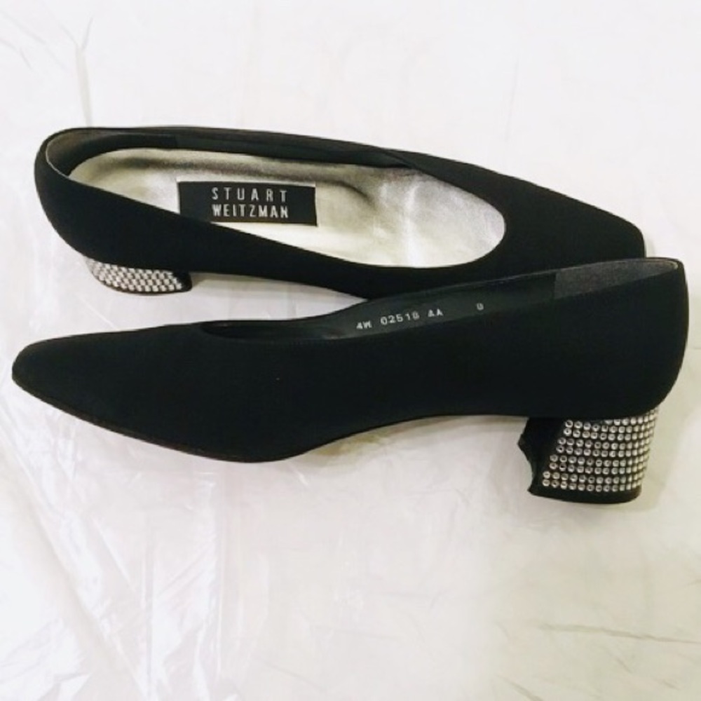 Stuart Weitzman | Satin Low Block Crystal Heel 8aa - image 1